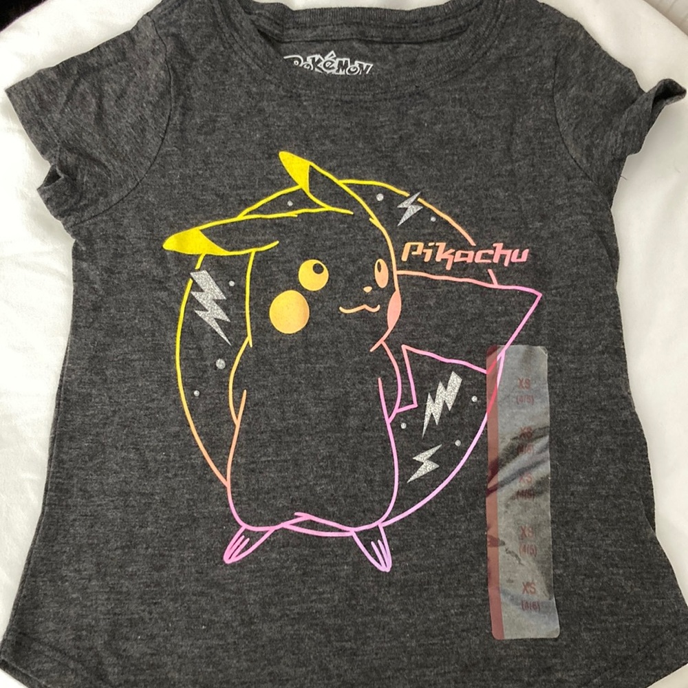 Pokémon Girls Size XS (4-5) Short Sleeve Pikachu Dark Gray T-Shirt